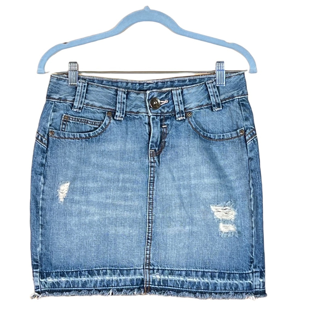 DKNY JEANS Women’s Denim Jeans Distressed Mini Skirt Fly Front Size 4